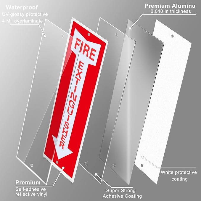 Tondiamo 4 Pack Fire Extinguisher Sign 4 x 16. 5 Inch Fire Rust Aluminum Signs Laminated for Ultimate UV, Weather, Scratch, Water and Fade Resistance, Indoor and Outdoor