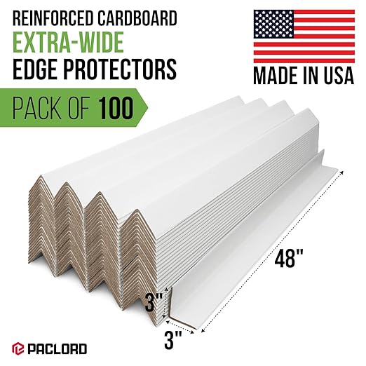 Extra-Wide 48" x 3" x 3" Reinforced Cardboard Edge Protectors (Pack of 100) – 0.16" Standard-Duty Thickness – Cardboard Edge Protectors for Shipping – American Quality Pallet Edge Protector