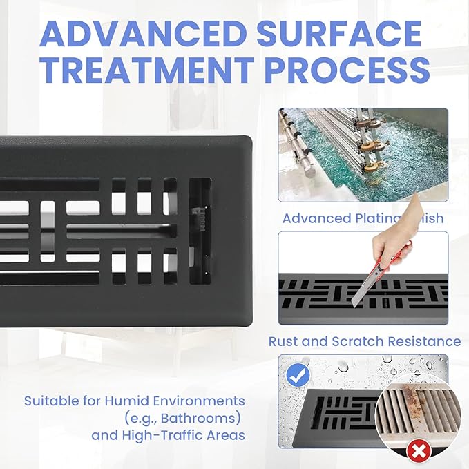 2x10 Inches 2 Pack Heavy Duty Walkable Floor Register Easy Adjust Air Supply Lever Floor Vents - Seattle Design - Vent Cover for Home Floor - Matte Black