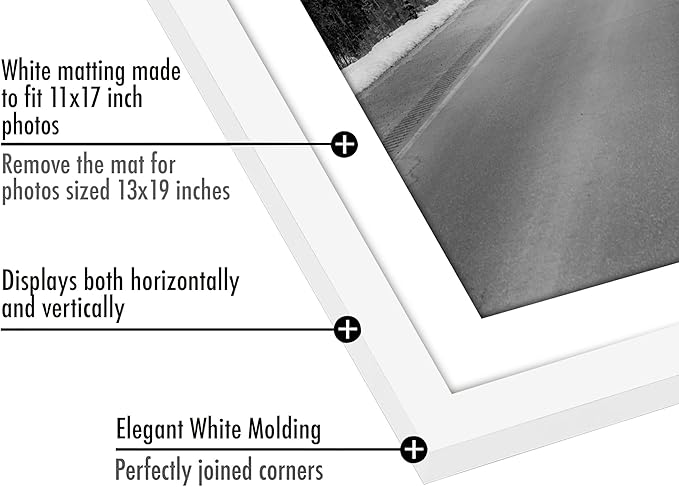 Americanflat 13x19 Picture Frame with Polished Plexiglass - Set of 5 - Use as 11x17 Frame with Mat or Display 13x19 Photo Without Mat - Galleria Collection - Picture Frames for Wall Display - White