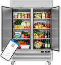 VEECOOL 54.4" W Commercial Refrigerators WiFi-Enabled, 49 cu.ft. Stainless Steel Reach in Fridge with 8 Shelves, APP & Digital Control, LED Lighting for Restaurant, Bar, Cafe, ETL&ETL Sanitation