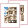 Vittanly 11x14 Picture Frame Set of 2, Solid Wood Frame for Wall Art Photo and Prints, Display Photo 8x10 with Mat or 11x14 without Mat, Pale Pink