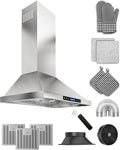 36 inch Stainless Steel Wall Mount Range Hood - 900 CFM, Ultra-Quiet 4-Speed Vent, Touch/Remote Control LCD, LED Lights, Ducted/Ductless Convertible