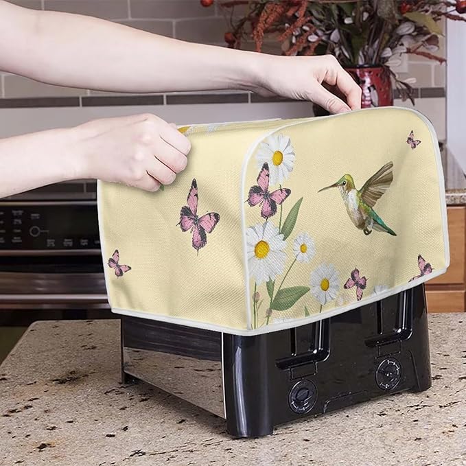 Hummingbird Daisy Butterfly Print 2 Slice Toaster Cover for Kitchen Small Appliance Universal Size Dustproof Fingerprint Protectors