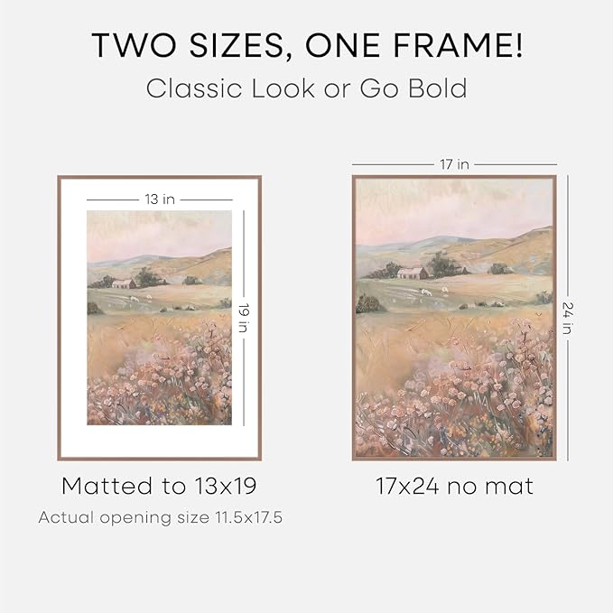 Homeforia 17x24 Picture Frame Mocha, High End Metal 17x24 Poster Frames with Mat 13x19 Photo, 17 x 24 Mocha Frame Matted to 13 by 19 Print, 24by17 Thin Hanging Frames, Tempered Glass, Wall Kit, Set of 1