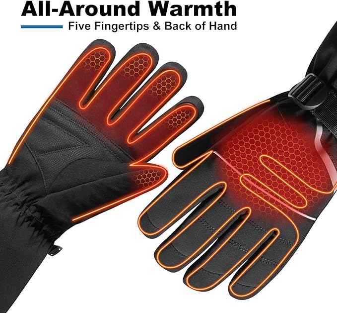 Heated Ski Gloves, Unisex Winter Skiing Gloves, 7.4V Battery Power Rechargeable Heating Glove for Women & Men Skiing, Snowboarding, Snowmobile, Outdoor Sports