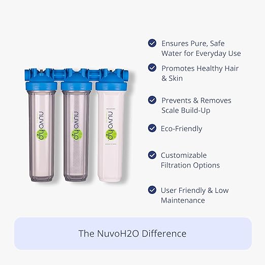 NuvoH2O Advanced 3-Stage Citrus-Based, Salt-Free Water Filter System + Water Softener with Carbon and Iron Filtration – Healthy & Pure Water – Removes Scale (Whole Home Trio System)