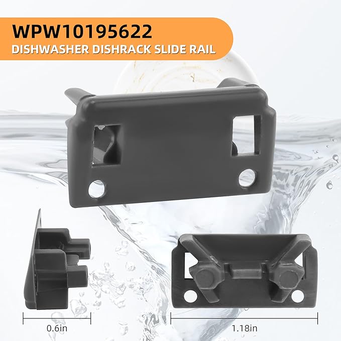 Upgraded W10195622 Dishwasher Upper Dishrack Slide Rail Rear Stop Fit for Whirl-pool Kitchen-aid Ken-more Dishwasher Top Rack Parts, Replaces WPW10195622 1872168,AP6016778,PS11750071 by AMI PARTS