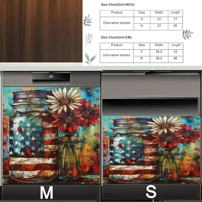Farm Sunflower American Independence Memorial Day Dishwasher Magnet Cover,23" x 17" Dishwasher Cover,Magnetic Decal Vinyl Sticker Kitchen Decor Refrigerator Magnets Self Adhesive Wrap