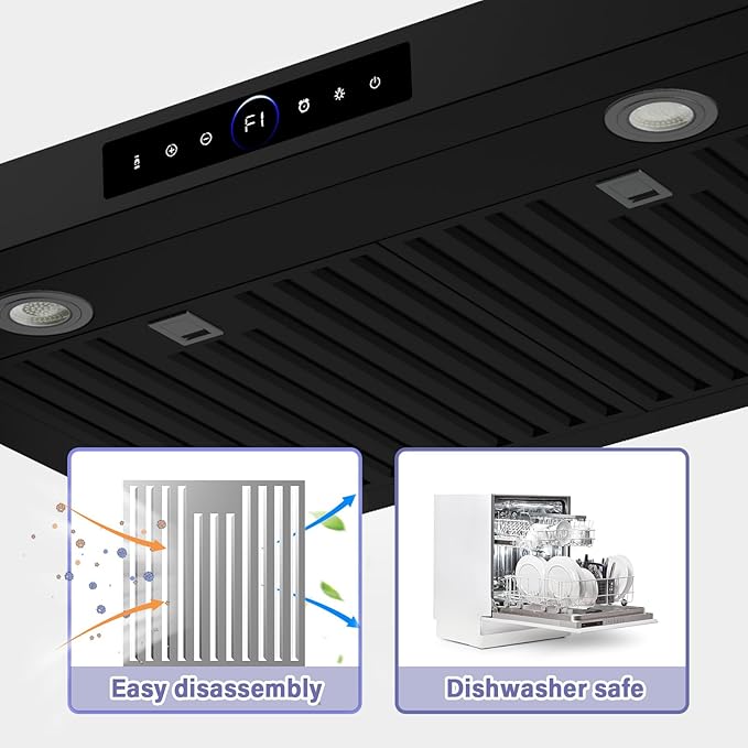 30 Inch Under Cabinet Range Hood,1200CFM Vent Hood with Powerful Suction,4-Speed Exhaust Fan,Stainless Steel Ducted Kitchen Hood Extractor with Led Lights,Smart Touch Panel,15S-E30BK