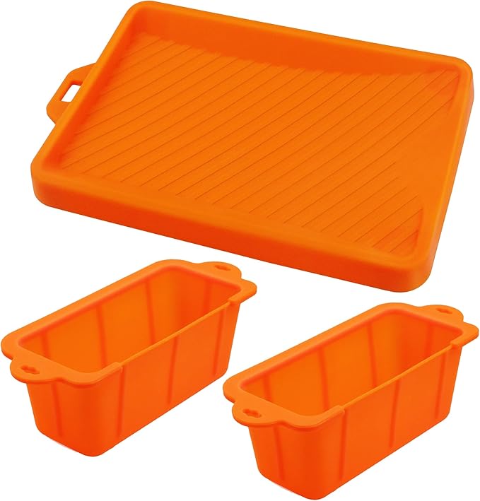 Silicone Grease Cup Liners & Spatula Mat For 36 28 22 17 Inch Blackstone Griddle Grease Catcher Grill Grease Tray Blackstone Accessories, Reusable Grill Drip Pans, Orange