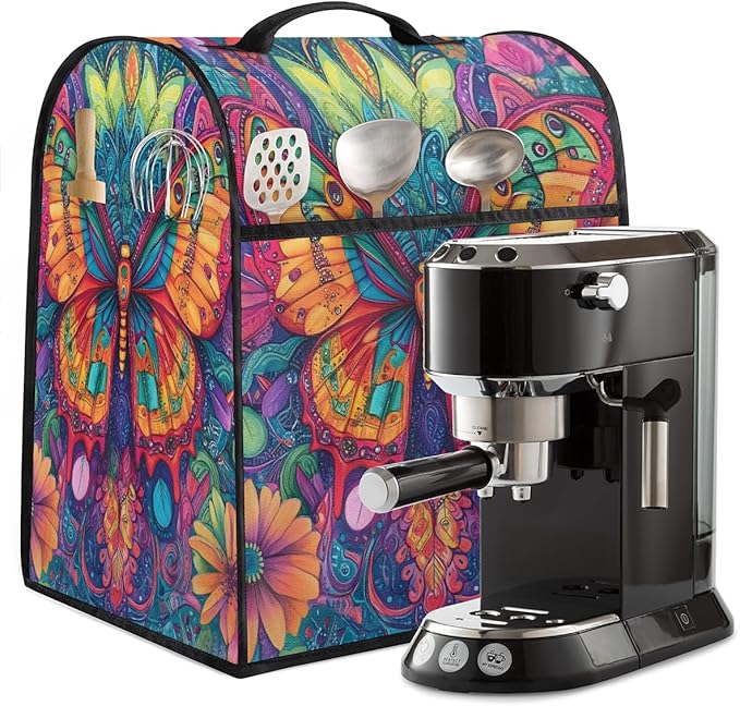 Kitchen Aid Mixer Cover Animal Butterfly Color Flowers Stand Mixer Cover Compatible with 6-8 Quarts Stand Mixers, Dust Covers with Zipper Pocket Foldable Washable Kitchen Aid Organizer Bag