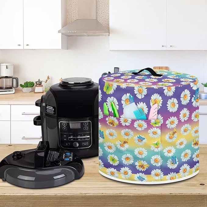 Flashideas Daisy Butterfly Pressure Cooker Cover, Kitchen Appliance Dust Cover, Rice Cooker Protective Cover with Pocket, Suitable for Air Fryer Cover, Toaster Cover, Oven Cover