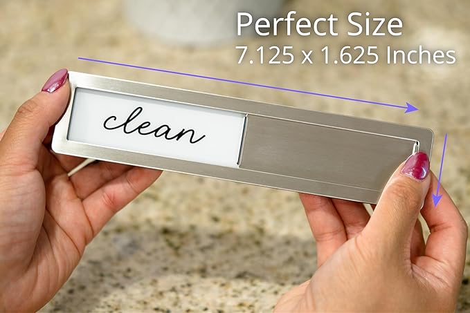 Stainless Steel Dishwasher Magnet Clean Dirty Sign - Clean/Dirty Magnetic Signs That Says Clean & Dirty for Home or Kitchen - Optional Adhesive for Non-Metal Surfaces - Black and White