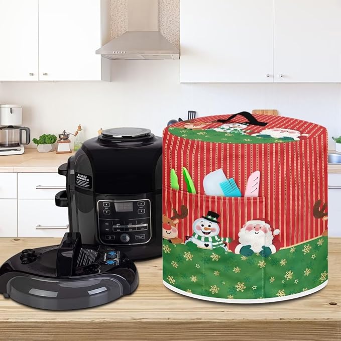 Christmas Decorative Kitchen Appliance Protector Dust Cover Universal Size 8 Quart Pressure Cooker/Air Fryer/Rice Cooker Dust Cover with Top Handle and Pocket