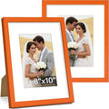 Vittanly 8x10 Picture Frame Set of 2, Solid Wood Frame for Wall or Tabletop, Display Photo 5x7 with Mat or 8x10 without Mat, Orange