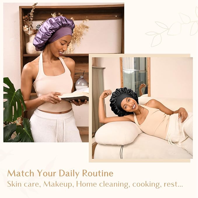 YANIBEST Silk Bonnet for Sleeping Women, Double Layer Hair Satin Bonnets with Elastic Band, Sleep Cap Curly Natural Hair