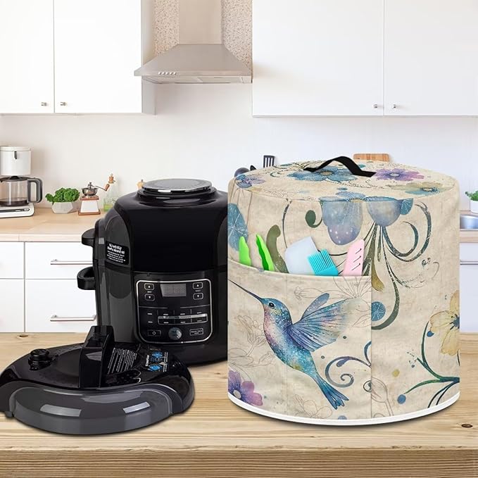 TODIYADDU Artistic Hummingbird Electric Pressure Cooker Cover Round Protective Cover Bag with Pocket and Handle for Instant Pots or Rice Cooker Kitchen Small Appliance Dust Covers Holiday Presents