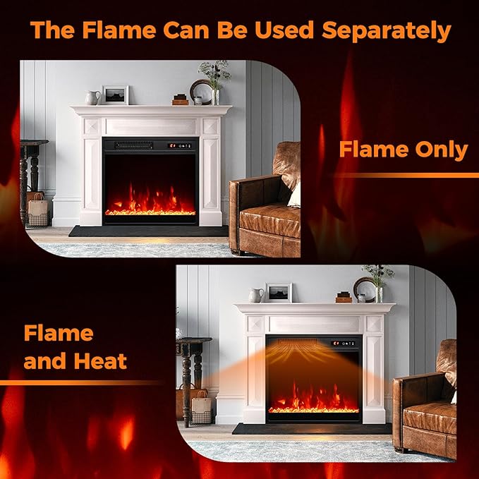 Tangkula 18 Inches Electric Fireplace, 5,000 BTU Fireplace Insert w/Remote Control, Crystal Stones, 3 Flame Colors & 5 Brightness, 0.5-9H Timer, Thermostat & Overheat Protection