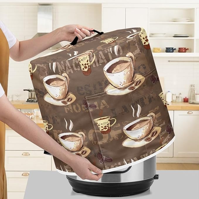 TODIYADDU Brown Coffee Pressure Cooker Cover with Pocket Novelty Air Fryer Cover Dust Cover Insulated Kitchen Appliance Cover Protector for Pressure Cooker Instant Pot Accessories Nice Gifts