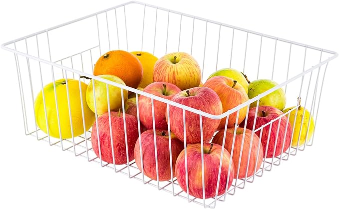 Upright Freezer Organizer Bins， Freezer Baskets for 16, 17, 21 cu.ft Standup Freezer, Wire Storage Baskets with Built-in Handles for Frozen Foods, Snacks, Vegetables, Fruits and More, Set of 6 , White
