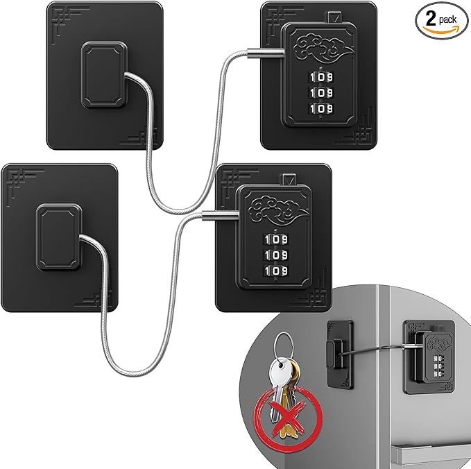 2 Pack Refrigerator Locks with 3 Digit Code, Easy Install Fridge Lock Combination, Premium Freezer Lock, Child Proof Cabinet Locks for Refrigerators, Drawers, Closets, Windows (Black)