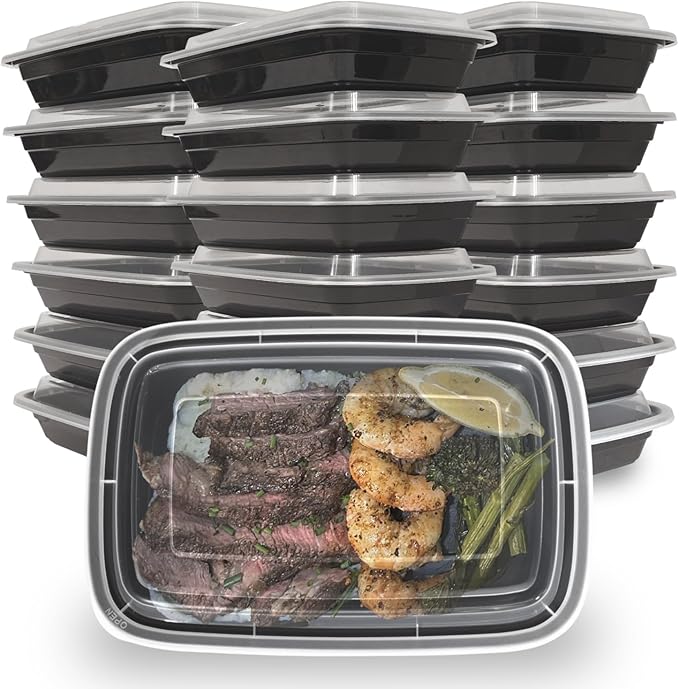 24 oz 50 Pack Meal Prep Containers BPA Free Leakproof Stackable Food Storage Containers with Lids, Microwave & Dishwasher Freezer Safe Reusable To Go Containers Bento Box Style Take Out Clear Plastic
