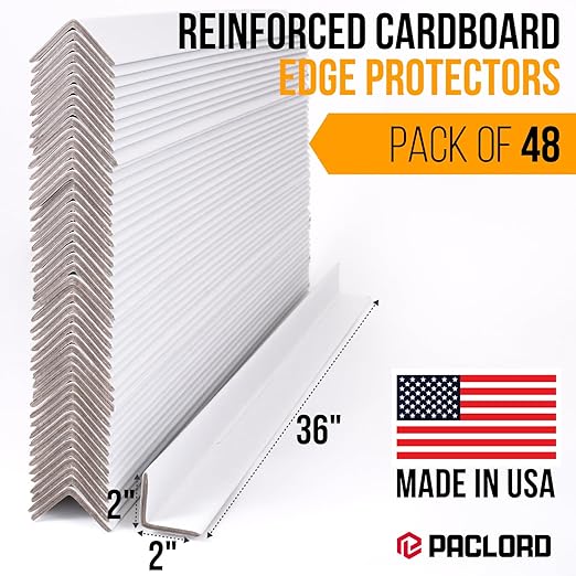 36" x 2" x 2" Reinforced Cardboard Edge Protectors, White (Pack of 48) – 0.225" Thick Extra Heavy-Duty Cardboard Corner Protectors – American Quality V-Board Pallet Edge Protectors