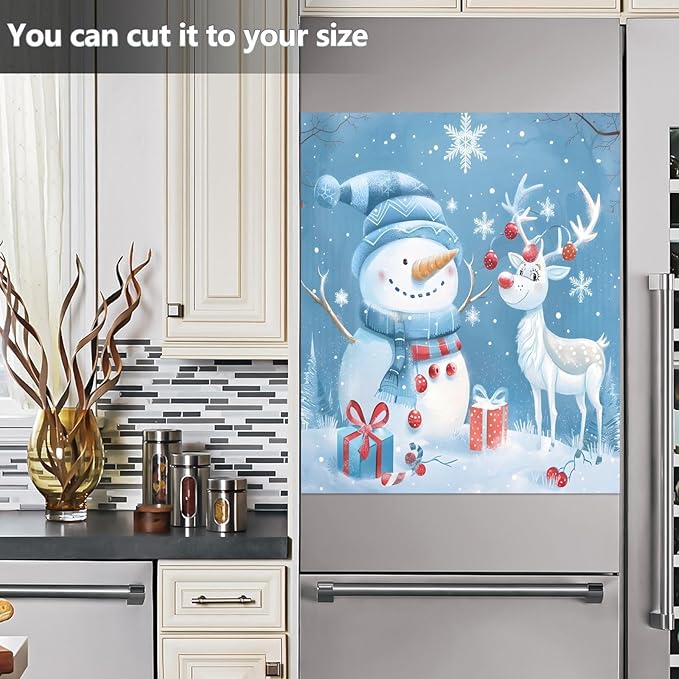 Christmas Snowman Elk Dishwasher Magnet Cover Panel Winter Blue Magnetic Dishwasher Covers Refrigerator Sticker Decal Xmas Decorative Washing Machine Cover for Home Kitchen,23x26in