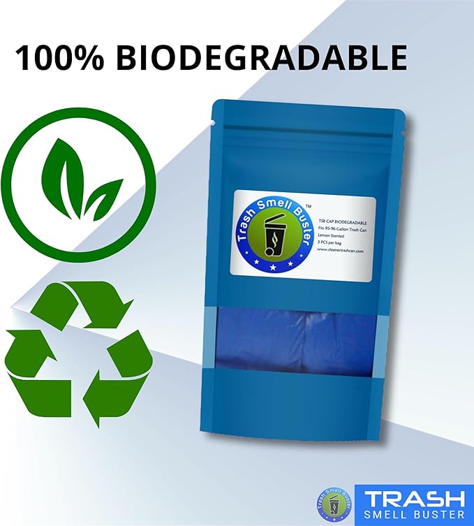 Trash Can Cover Odor Eliminating Bag with Elastic Rubber Band Lemon Scented Durable Chemical Free 95 Gallon 3 Pack