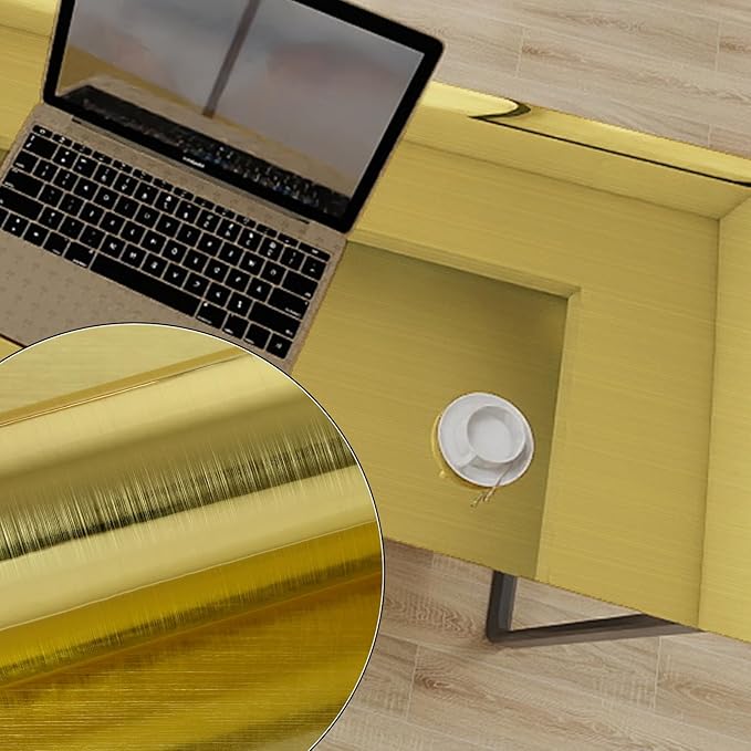 Gold Metallic Contact Paper Peel and Stick Countertop Contact Paper Self-Adhesive Waterproof DIY Decor Wallpaper for Shelf Liner Fridge and Cabinets 11.8"x80"