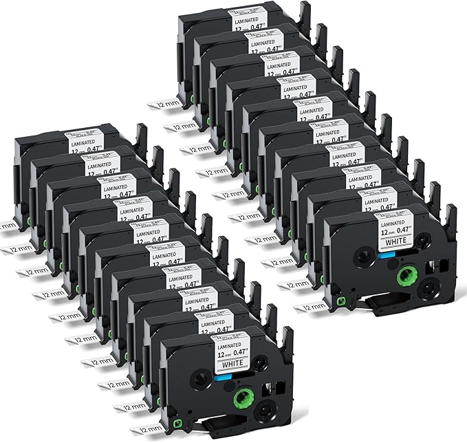 20-Pack TZe TZ Tape 12mm 0.47 Laminated White TZe-231 TZe231 Replacement for Brother P Touch Label Maker Tape, Compatible with Brother PT-D210 D220 H110 D400 D410 D600 D610BT Label Makers