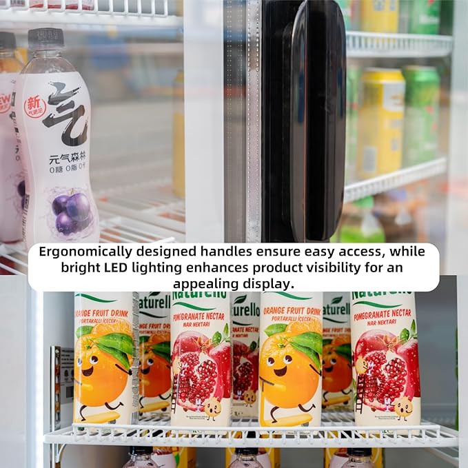 Merchandiser Refrigerator 3 Glass Door, 56 cu ft Beverage Display Cooler, Commercial Upright Fridge with LED Lighting, Adjustable Shelves for Displaying Beverages, Beer, and Drinks, Black