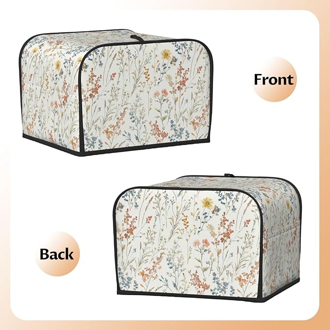 4 Slice Toaster Cover for Kitchen Wildflower Flower Botanical Spring Waterproof Dustproof Toaster Dust Cover with Side Pockets Decorative Universal Cover for Wide Slot Toasters Small Appliances