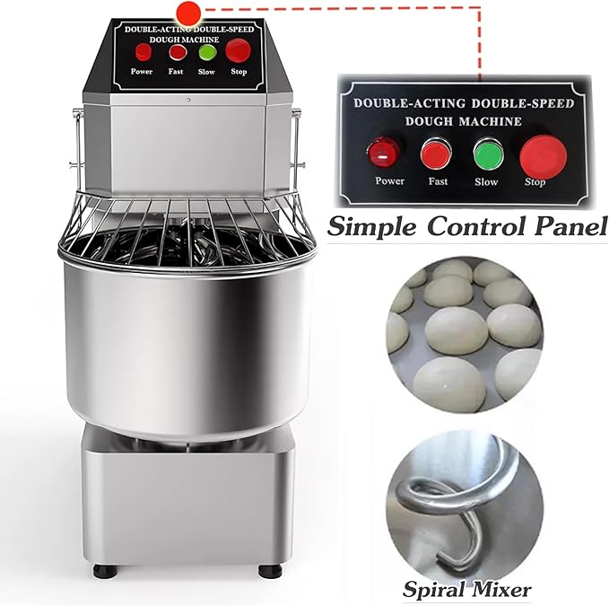 INTSUPERMAI Commercial Dough Mixer Machine Electric Food Mixer with Double Action Double Speed Spiral Mixing for Schools Bakeries Restaurants Pizzerias 110V 20L Capacity