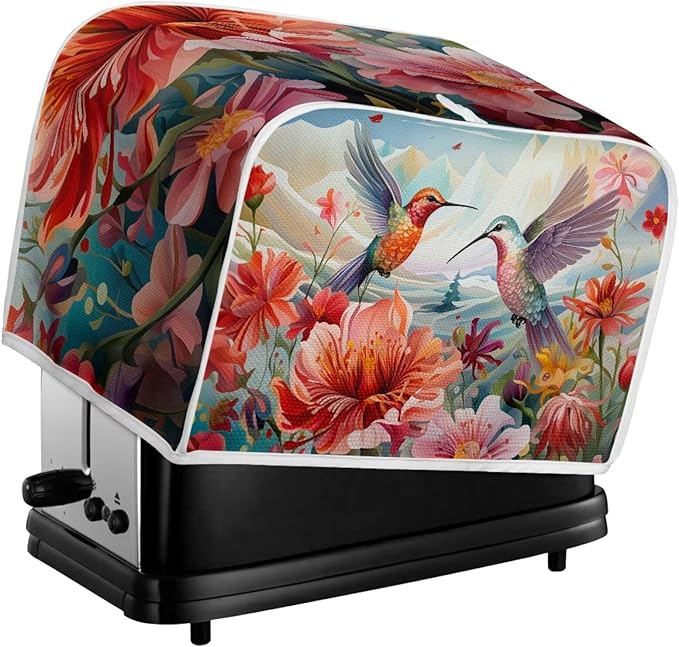 Hummingbird Flowers Print 4 Slice Toaster Cover for Home Kitchen Accessories Decor Dustproof Fingerprint Protectors for Kitchen Small Appliance