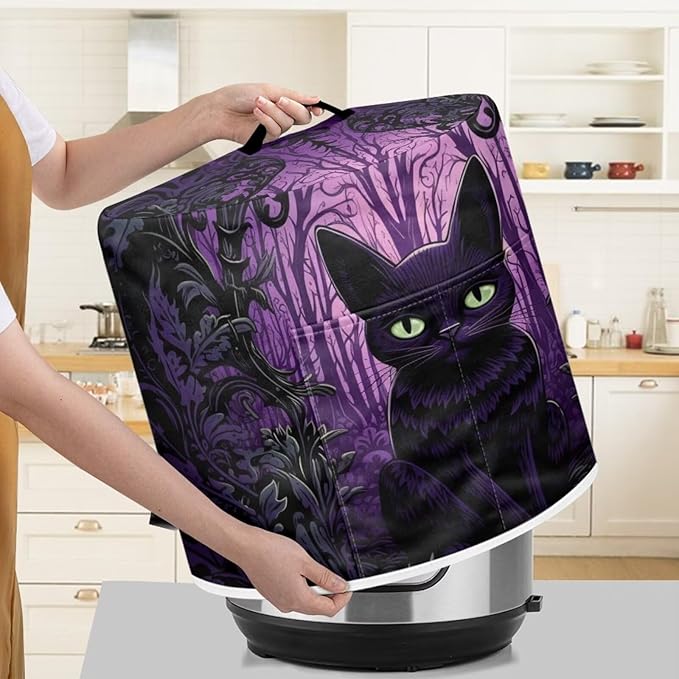 TODIYADDU Purple Gothic Cat Pressure Cooker Cover for 3 Quart Instant Pot Insulated Kitchen Appliance Dust Cover for Round Pressure Cooker Slow Cooker Practical Instant Pot Air Fryer Accessories