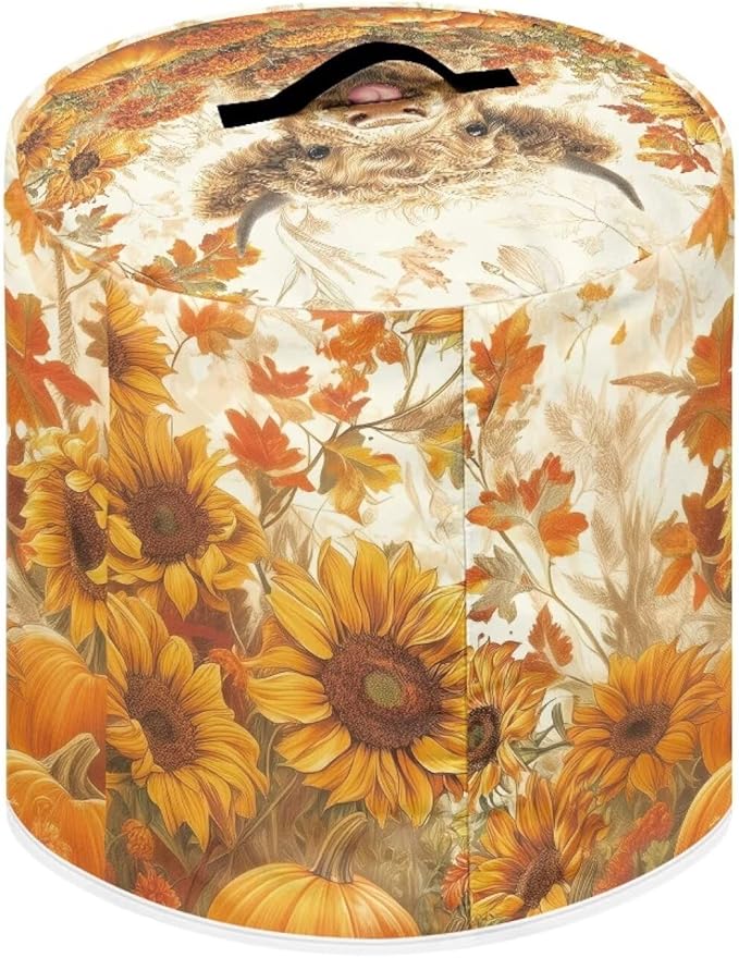 NEITLGEN Maple Leaf Highland Cow Kitchen Appliance Dust Cover Universal Size 8 Quart Pressure Cooker/Air Fryer/Rice Cooker Cover with Top Handle and Storage Pocket Thanksgiving Day Decor