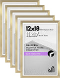 Americanflat 12x18 Poster Frame with Polished Plexiglass - Set of 5 - Use as 11x17 Frame with Mat or Display 12x18 Photo Without Mat - Galleria Collection - Picture Frames for Wall Display - Gold