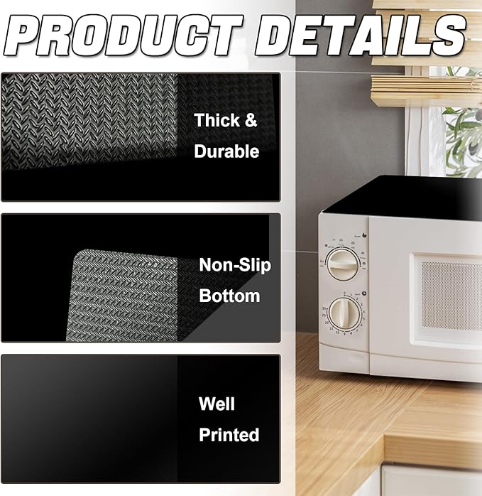 2PCS Black Rubber Mat for Microwave Top Cover, Nonstick Heat Resistant Micro-Wave Oven Cover, 18"x14" Non Slip Oven Kitchen Counter Protector Pad, Air Fryer Mat for Counter Heat Resistant