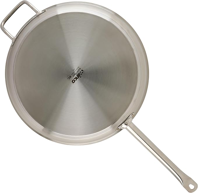 Winco Commercial-Grade Stainless Steel Fry Pan with Helper Handle, Non-Stick, 14"