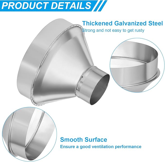 PATIKIL 8 Inch to 3 Inch Round Duct Reducer Increaser Connector, Galvanized Steel Air Duct Adapter Pipe Fitting for Bathroom Kitchen Inline Ventilation Systems, Silver Tone