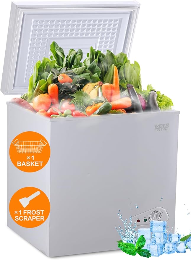 5.0 Cu.Ft Deep Compact Freezer with a Removable Basket,Chest Freezer with 7 Gears Temperature Control(-16°F to -48°F), for House, Kitchen, Garage, Basement, Shop, White