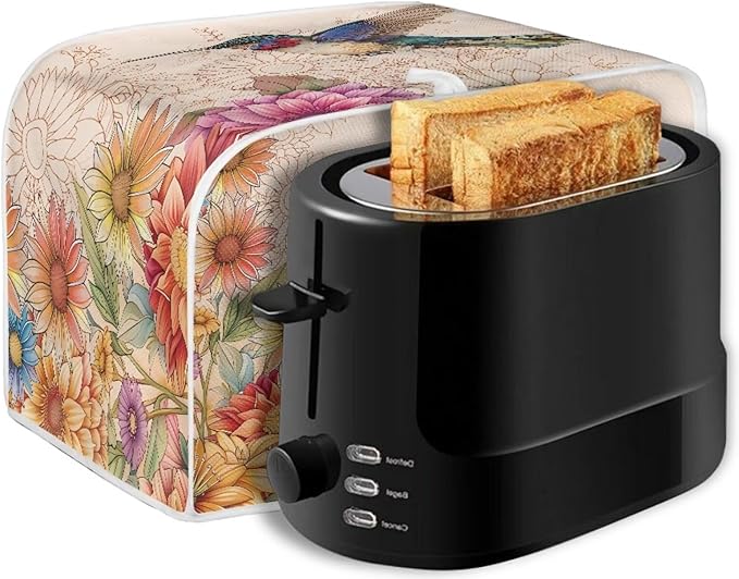 Hummingbird Boho Flower Print Toaster 4 Slice Cover Universal Size Kitchen Appliance Bread Maker Cover Kitchen Home Decor