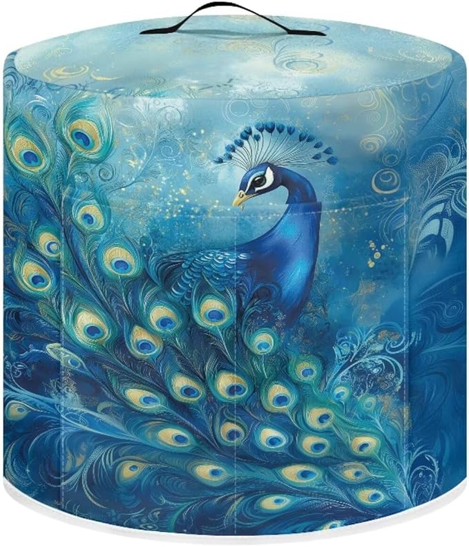 Xoenoiee Peacock Pattern Kitchen Appliance Dust Covers with Pockets, Electric Pressure Cooker Cover for 3qt Compatible with Crock Pot, Rice Cooker Cover, Small