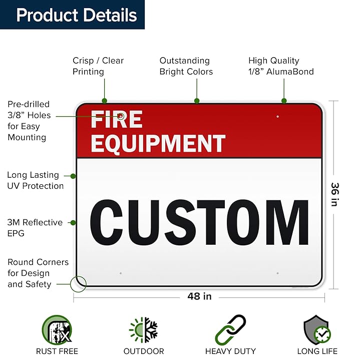 Custom Fire Equipment Sign, Ansi Sign, Osha Compliant, 36x48 Inches, Reflective, Rust Free DiBound, Fade Resistant, Made in USA by My Sign Center