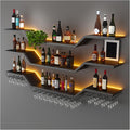 31.5in Modern LED Wine Rack Wall Mounted, 3-Tier Floating Bar Shelves with Wine Glass Rack, Large Hanging Liquor Shelf Wall Mounted, for Home Bar Dining Room Cafe Decorative (Black, 31.5in/80cm)
