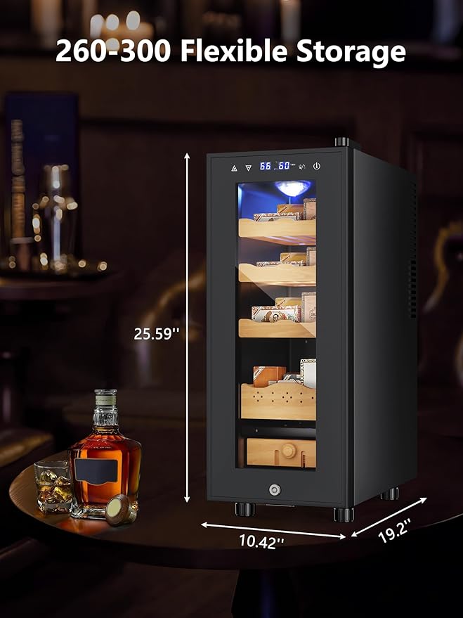 Electric Humidor, 35L 250 Counts Large Capacity, Thermostatic Electric Cooler Cabinet with Digital LED Screen, Smart Humidity & Temp Control with Safety Lock,Gifts for Men