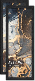 Engineered Wood 5x14 Picture Frame Set of 2, Black Frame for 5 x 14 Inch Picture Poster Photo, Light Weight 5 by 14 Frame with Wood-grain for Wall - 2 Pack/Black/5"x14"