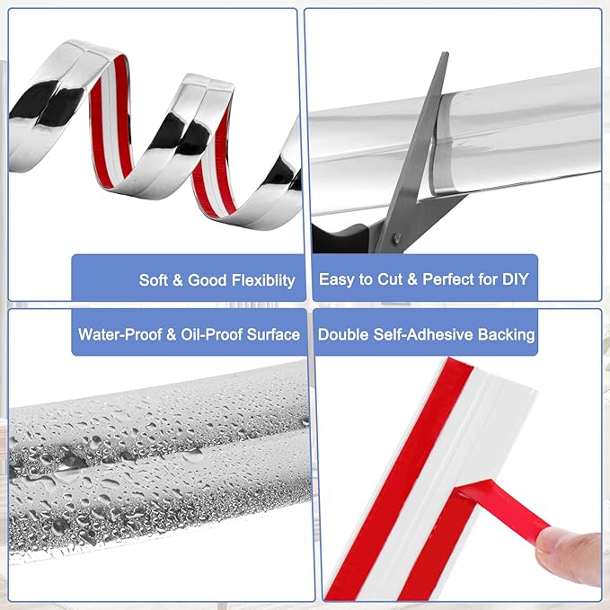 Wall Corner Protector Moulding Trim Peel and Stick Wall Corner Guards Trim Flexible Self Adhesive Edge Protector Moulding, 2.4 in x 40 Ft, Silver